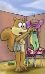  2016 404bot anthro areola bag bikini breasts changing_clothing changing_station clothing female genitals mammal nickelodeon nipples one-piece_swimsuit pubes pussy rodent sandy_cheeks sciurid shaded solo spongebob_squarepants swimwear towel_on_shoulder tree_squirrel watermark 