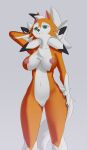  anthro areola breasts dusk_lycanroc female fur generation_7_pokemon genitals green_eyes hand_behind_head hand_on_hip hi_res kneadsuru lycanroc multicolored_body multicolored_fur navel nintendo nipples orange_body orange_fur pokemon pokemon_(species) pussy solo standing two_tone_body two_tone_fur white_body white_fur 