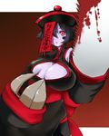  alternate_color bad_id bad_pixiv_id black_hair blood blue_skin breasts chinese_clothes claws cleavage_cutout flipped_hair ginji74 hat jiangshi large_breasts lei_lei ofuda red_eyes saw short_hair solo vampire_(game) weapon zombie 