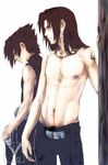  2boys arm_support bare_shoulders black_eyes black_hair brother brothers family headband incest jewelry long_hair male multiple_boys muscle nail_polish naruto navel necklace nipples pants pubic_hair red_eyes scar shirtless short_hair siblings simple_background standing tattoo uchiha_itachi uchiha_sasuke yanagoya yaoi 