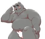  2019 anthro belly black_nose blush bulge butt clothing cute_fangs hugo_(jumperbear) humanoid_hands jumperbear male mammal moobs navel overweight overweight_male simple_background solo underwear ursid white_background 