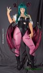  airbrushed capcom cosplay darkstalkers green_hair lindze morrigan_aensland morrigan_aensland_(cosplay) photo real vampire_(game) 