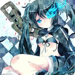  bad_id bad_pixiv_id bikini_top black_hair black_rock_shooter black_rock_shooter_(character) blue_eyes chain front-tie_top long_hair midriff navel remimim scar shorts solo twintails 