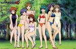  ass back bikini breasts cleavage doi_shizuha glass highres honjou_mikaze kikuhara_karin kisaragi_sayaka large_breasts long_hair looking_back medium_breasts mikuriya_ran mukai_touko multiple_girls nakamura_ayamo navel one-piece_swimsuit one_eye_closed sandals side-tie_bikini sitting stratos_4 striped striped_bikini striped_swimsuit swimsuit twintails yamauchi_noriyasu 