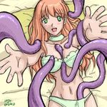  between_breasts blush bra injuotoko navel orange_hair panties tentacle tentacles_under_clothes 