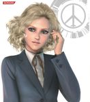  1girl absurdres aqua_eyes blond_hair blonde_hair bust formal highres konami metal_gear metal_gear_(series) metal_gear_solid metal_gear_solid_peace_walker paz paz_ortega_andrade scan short_hair solo suit upper_body 