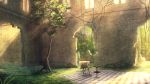  canvas_(object) day easel grass highres kazu9029-paint no_humans original overgrown palette plant ruins scenery stone_wall sunlight tile_floor tiles tree vines wall 