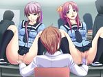  3girls ayakawa_haruki brown_hair censored circle_hitori dildo drool fingering footwear game_cg green_eyes heavily_censored hypnosis kenzaki_saori labcoat long_hair mind_control multiple_girls no_panties open_mouth pink_hair purple_hair pussy pussy_juice saliva school_uniform serafuku short_hair sitting skirt socks soushinjutsu_3 spread_legs teacher teacher_and_student threesome vibrator yoshimine_rei yuri 