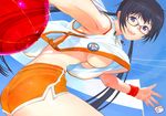  artist_name ass bad_id bad_pixiv_id ball beachball black_hair breasts flapper_shirt glasses large_breasts long_hair miyama_ai no_bra pantylines running shirt shorts signature smile solo sugar+spice! takahashi_kenji twintails underboob upshirt wristband 