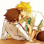  2boys bad_id black_hair blonde_hair contemporary hinell06 kiss male male_focus multiple_boys naruto necktie pull uchiha_sasuke uzumaki_naruto yaoi 