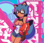  absurd_res anthro areola black_hair blue_hair brand_new_animal breasts brown_body brown_fur canid canine clothed clothing clothing_aside female fur hair hi_res looking_at_viewer mammal michiru_kagemori partially_clothed raccoon_dog solo spin_your_sin studio_trigger tanuki 
