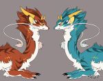  ambiguous_gender asian_mythology barbel_(anatomy) blue_body blue_fur claws countershade_face countershade_fur countershade_neck countershade_torso countershading dragon duo east_asian_mythology eastern_dragon feral flesh_whiskers fur furred_dragon hi_res horn inner_ear_fluff long_neck mudosa_3_1 mythology red_body red_fur sibling tuft twins 
