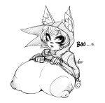  2022 areola big_breasts breasts clothed clothing clothing_lift dialogue female glubtastic hi_res huge_breasts humanoid hyper hyper_breasts league_of_legends monochrome nipples presenting presenting_breasts riot_games signature simple_background solo text vex_(lol) yordle 