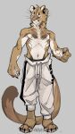  absurd_res anthro biped brown_body brown_fur claws clothed clothing cougar countershade_face countershade_fur countershade_torso countershading felid feline fur hi_res inner_ear_fluff male mammal mudosa_3_1 solo tail topless topless_anthro topless_male tuft 