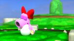  3d_(artwork) accessory ambiguous_gender anthro birdo blender_(software) digital_media_(artwork) doublestuffed egg grass hair_accessory hair_ribbon hi_res mario_bros nintendo outside pink_body plant ribbons solo 