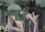  1girl bandaged_arm bandages black_hair blood brown_eyes choker dororo_(character) dororo_(tezuka) flat_chest full_body fundoshi haruyama_kazunori japanese_clothes long_hair open_mouth ponytail solo tree 