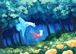  alicia_chen commentary day eye_contact flower grass latias latios light_rays looking_at_another no_humans open_mouth outdoors pokemon pokemon_(creature) red_eyes rotational_symmetry smile tree watermark yellow_eyes yellow_flower 