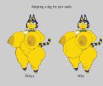  animal_crossing ankha_(animal_crossing) anthro big_breasts blush breasts chubby_anthro chubby_female digital_drawing_(artwork) digital_media_(artwork) domestic_cat english_text felid feline felis female fur genitals happy hi_res looking_up mammal navel nintendo nipples nude pregnant pregnant_anthro pregnant_female pussy smile solo standing text unknown_artist yellow_body yellow_fur 