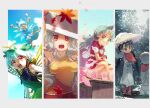 5girls :d >_< ajirogasa antennae aqua_hair arms_up autumn autumn_leaves between_legs black_hair bloomers blue_dress blue_hair blue_sky blush_stickers bow braid breasts butterfly_wings buttons cherry_blossoms cirno clenched_hands closed_mouth cloud_print curly_hair day dress eternity_larva fairy falling_petals flower frilled_dress frills grass green_eyes grey_dress grey_hair grey_horns hand_between_legs hand_on_headwear hashitsuki_nata hat hidden_star_in_four_seasons horns ice ice_wings insect_wings jizou juliet_sleeves kariyushi_shirt komano_aunn leaf light_blue_hair light_particles long_earlobes long_hair long_sleeves looking_at_viewer looking_to_the_side medium_breasts messy_hair morning_glory multicolored_clothes multicolored_dress multicolored_eyes multiple_girls nata_(tool) open_mouth orange_dress outside_border petals pink_eyes pink_flower puffy_short_sleeves puffy_sleeves red_bow red_dress red_eyes red_shirt red_socks sakata_nemuno sandals seasons shirt short_hair short_sleeves shorts single_horn single_strap sky smile snow snowing socks spring_(season) squatting standing statue summer sunflower tail tan tanned_cirno teeth tiptoes touhou twin_braids ukata underwear upper_teeth_only very_long_hair white_bloomers white_shorts wings winter yatadera_narumi yellow_dress yellow_eyes yellow_flower yellow_wings zouri 