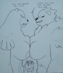  2023 absurd_res angry anthro bear black_and_blue breast_squish breasts breasts_frottage female fighting_over_girl generation_2_pokemon generation_6_pokemon group hi_res mammal mature_anthro mature_female monochrome nervous nintendo pangoro perrox pokemon pokemon_(species) smug squish traditional_media_(artwork) trio under_boob ursaring 