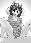  bottomless breasts canid canine canis cleavage clothed clothing deltarune domestic_cat domestic_dog felid feline felis female halftone hi_res hybrid looking_at_viewer mammal medium_breasts monochrome pattern_clothing pattern_shirt pattern_topwear pen_(artwork) realius shirt simple_background sitting smile solo striped_clothing striped_shirt striped_topwear stripes temmie_(deltarune) temmie_(undertale) topwear traditional_media_(artwork) undertale undertale_(series) 