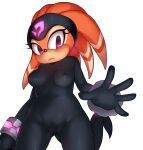  2021 accessory anthro armband blush breasts camel_toe clothing echidna female fur gloves handwear headband hi_res mammal medium_breasts monotreme nipple_outline orange_body orange_fur purple_eyes sandopoliszone sega shade_the_echidna skinsuit solo sonic_chronicles:_the_dark_brotherhood sonic_the_hedgehog_(series) tight_clothing 