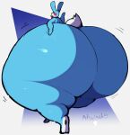  absurd_res anthro atsuineko big_butt blue_body butt five_nights_at_freddy&#039;s five_nights_at_freddy&#039;s_2 green_eyes half-closed_eyes hand_on_butt hi_res huge_butt huge_thighs hyper hyper_butt hyper_hips hyper_thighs lagomorph leporid looking_back male mammal narrowed_eyes nude rabbit scottgames smile solo thick_thighs toy_bonnie_(fnaf) wide_hips 