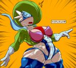 big_breasts breasts censored cottontail female gardevoir generation_3_pokemon generation_9_pokemon genitals green_body hi_res humanoid looking_at_viewer mosaic_censorship nintendo palafin palafin_(hero_form) pokemon pokemon_(species) pussy solo text thick_thighs translated white_body 
