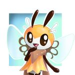  1:1 absurd_res ambiguous_gender anonymous_artist brown_eyes generation_7_pokemon glistening glistening_eyes hi_res looking_at_viewer nintendo pokemon pokemon_(species) ribombee simple_background smile solo standing wings 