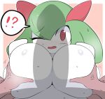  ?! big_breasts blush breasts disembodied_hand duo female generation_3_pokemon genitals hand_on_breast hi_res humanoid kirlia looking_at_viewer male male/female nintendo one_eye_closed open_mouth penis penis_shadow pokemon pokemon_(species) red_eyes white_body 