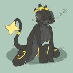  1:1 absurd_res anthro big_breasts black_body black_fur breasts eeveelution female fur fusion generation_2_pokemon generation_4_pokemon hi_res long_tail luxray markings nintendo open_mouth pokemon pokemon_(species) pokemon_fusion royroybutter sleeping small_waist solo tail umbreon yellow_markings 