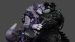  3d_(artwork) anthro armor chubby_female clothing digital_media_(artwork) duo embrace exposed_belly eyes_closed female grey_background hand_holding hi_res hug looking_at_another looking_at_partner machine male mamagen muscular muscular_male neck_tuft panties papagen pral_(the_tao_swordsman) protogen simple_background slightly_chubby syko_(mamagen) the_tao_swordsman tuft underwear wide_hips wide_shoulders 