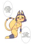  1girl :&lt; animal_crossing animal_ears animal_nose ankha_(animal_crossing) bangs barefoot black_eyes blonde_hair blue_eyeliner blue_fur blue_hair blunt_bangs blush bob_cut body_fur breasts cat_ears cat_girl cat_tail collarbone commentary completely_nude english_commentary english_text fangs full_body furry furry_female hair_ornament half-closed_eyes highres hitmanatee leg_up looking_at_viewer multicolored_hair navel nipples nude open_mouth presenting pussy short_hair sidelocks simple_background small_breasts snake_hair_ornament solo speech_bubble spread_legs stomach striped_tail tail tail_raised talking thick_thighs thighs two-tone_fur two-tone_hair uncensored v-shaped_eyebrows white_background wide_hips yellow_fur 