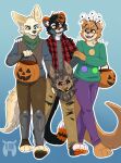  2019 anthro biped black_pawpads black_tail blue_eyes bone bottomwear brown_body brown_fur brown_tail bucket canid canine cheek_tuft clothed clothing container dipstick_tail facial_tuft fangs felid feline fennec fleurfurr fox fur grey_eyes group hair halloween halloween_costume hi_res holidays inner_ear_fluff looking_at_another male mammal markings mask monotone_body monotone_ears monotone_fur monotone_hair monotone_tail multi_tone_tail multicolored_body multicolored_fur multicolored_hair mustelid orange_ears orange_nose orange_pawpads orange_tail otter pants pawpads plaid simple_background skull tail tail_markings teeth torn_bottomwear torn_clothing torn_pants trio tuft two_tone_body two_tone_fur watermark white_body white_fur white_tail yellow_ears yellow_eyes yellow_inner_ear 