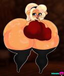  0rdinaryjello absurd_res activision anthro big_breasts big_butt blush breasts butt clothed clothing coco_bandicoot crash_bandicoot_(series) cream_hair elbow_on_breast fangs female fur hair hi_res huge_breasts huge_butt huge_thighs hyper hyper_butt hyper_thighs legwear orange_body orange_fur partially_clothed solo standing teeth thick_thighs thigh_highs 