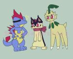  bayleef crocodile crocodilian crocodylid croconaw female feral generation_2_pokemon hi_res male male/female nintendo pokemon pokemon_(species) quilava reptile scalie sfw sylveonmostaza ugly_art 