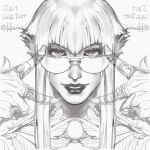  1girl fefeather greyscale highres hime_cut lipstick looking_at_viewer looking_over_eyewear makeup manon_(street_fighter) monochrome parted_lips sketch smirk street_fighter street_fighter_6 sunglasses 