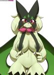  alpha_channel anthro areola biped blush breasts cooliehigh female front_view generation_9_pokemon genitals green_body hi_res meowscarada nintendo pink_eyes pokemon pokemon_(species) pussy simple_background solo transparent_background wavy_mouth 