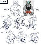  absurd_res anthro biped bottomwear brok_the_investigator clothing concept_art dart_(brok_the_investigator) english_text glassesgator hi_res male mammal multiple_poses murid murine official_art pose rat rodent shirt shorts sketch solo text topwear walking 