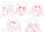  1girl 9-nine- :o angry blush bow bubble character_name closed_mouth collarbone commentary_request eyelashes from_above from_side frown head_tilt highres hood hoodie izumi_tsubasu kujou_miyako lips long_hair monochrome nose school_uniform sidelocks simple_background sketch sleeping smile solo surprised tears teeth upper_teeth_only v-shaped_eyebrows wavy_hair wavy_mouth white_background zzz 