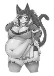 animal_humanoid belly big_belly big_breasts breasts cakecatboy cat_humanoid cleavage clothed clothing felid felid_humanoid feline feline_humanoid female gesture huge_breasts huge_thighs humanoid mammal mammal_humanoid monochrome navel overweight overweight_female overweight_humanoid signature simple_background smile solo standing text thick_thighs unknown_character v_sign 