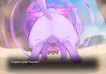  2023 alternate_version_at_source ambiguous_gender butt butt_focus day detailed_background eeveelution english_text espeon faceless_ambiguous faceless_character faceless_feral feral generation_2_pokemon hi_res hindpaw nintendo outside paws pink_body pokemon pokemon_(species) rear_view solo standing sukiya text 