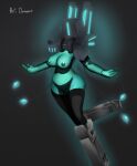  absurd_res armor blue_body breasts cables clothing dainosor diamond_(gem) exposed_breasts female footwear gem glowing glowing_body green_body headgear headwear helmet hi_res humanoid legwear machine metallic_body robot robot_humanoid robotic_leg socks solo thigh_highs ultrakill wire 