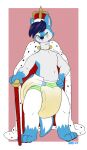  anthro big_diaper bodily_fluids canid canine canis cape clothing crown diaper diaper_fetish domestic_dog genital_fluids hardscales headgear hi_res husky hybrid king male mammal nordic_sled_dog royalty scepter solo spitz urine wet_diaper wetting wintie wolf wolfdog 