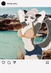  abs absurd_res anthro big_breasts bored bra breasts canid canid_demon clothed clothing d_geazz demon female fur hair hands_behind_head hellhound helluva_boss hi_res instagram letterbox loona_(helluva_boss) mammal photo_background solo underwear white_body white_fur white_hair 