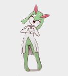  &lt;3 e254e eyes_closed female generation_3_pokemon genitals green_body hi_res humanoid kirlia looking_at_viewer nintendo open_mouth pokemon pokemon_(species) pussy simple_background smile solo white_background white_body 