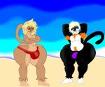  absurd_res big_butt blonde_hair butt clone clothing feet hair haplorhine hi_res huge_butt huge_hips mammal mephitid monkey primate shapeshifter skunk thong underwear 