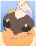  absurd_res anthro arcanine areola big_areola big_breasts blue_eyes blush breasts brown_body brown_fur clothed clothing fangs female fur generation_1_pokemon genitals hair hi_res huge_breasts huge_thighs hyper hyper_breasts looking_at_viewer mature_female myriadmood nintendo nipples orange_body orange_fur panties panties_down partially_clothed pokemon pokemon_(species) pussy raised_clothing raised_shirt raised_topwear shirt shirt_in_mouth smile solo teeth thick_thighs topwear underwear underwear_down undressing white_hair wide_hips 