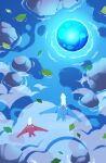  alicia_chen commentary from_above latias latios leaf no_humans orb pokemon pokemon_(creature) ripples rock signature water watermark 