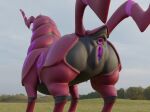  3d_(artwork) anus arthropod butt detailed_background digital_media_(artwork) eyelashes female feral generation_5_pokemon genitals hi_res looking_away nintendo outside pink_anus pokemon pokemon_(species) presenting presenting_hindquarters purple_pussy pussy scolipede solo zevex 